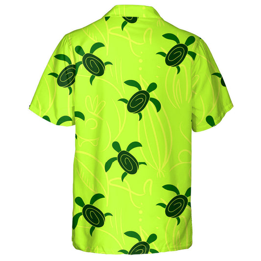 Hand Drawn Turtle Tribal On Neon Green Background Hawaiian Shirt, Hawaiian Shirt Gift, Christmas Gift