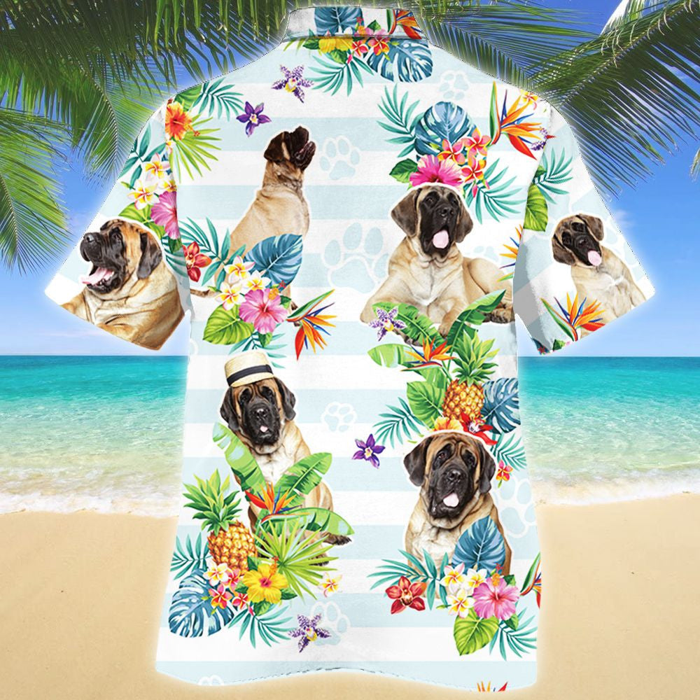 Smiling Mastiff Dog Tropical Flower And Leaves Pattern Hawaiian Shirt, Hawaiian Shirt Gift, Christmas Gift