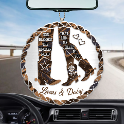 Personalized Car Hanging Ornament For Couple, God Blessed Cowboy And Cowgirl, Valentine Car Decoration, Ornament For Husband Wife, Christmas Decoration