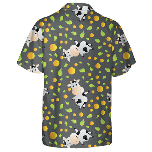 Cartoon Cute Toy Cow And Green Leaves Hawaiian Shirt, Hawaiian Shirt Gift, Christmas Gift