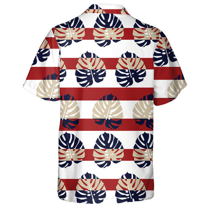 Tropical Monstera Leaf Pattern On Red Stripe Background Hawaiian Shirt, Hawaiian Shirt Gift, Christmas Gift
