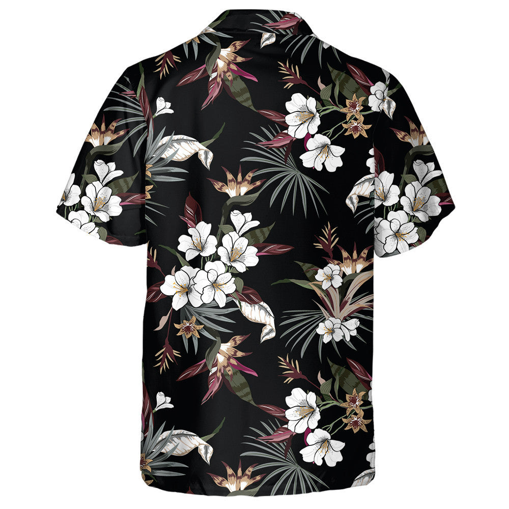 Unique Pattern With Tropical White Flower And Palm Leaves Hawaiian Shirt, Hawaiian Shirt Gift, Christmas Gift