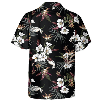 Unique Pattern With Tropical White Flower And Palm Leaves Hawaiian Shirt, Hawaiian Shirt Gift, Christmas Gift