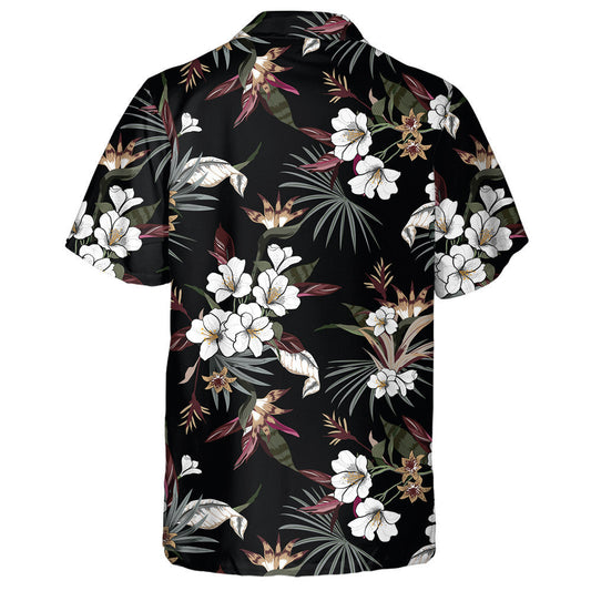Unique Pattern With Tropical White Flower And Palm Leaves Hawaiian Shirt, Hawaiian Shirt Gift, Christmas Gift