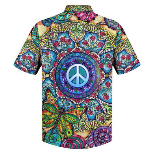 Peace Sign On Hippie Ornamental Hawaiian Shirt, Hawaiian Shirt Gift, Christmas Gift