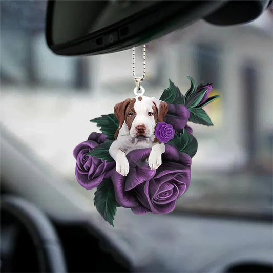 Pitbull In Purple Rose Car Hanging Ornament, Best Ornament Gift For Car, Christmas Decoration