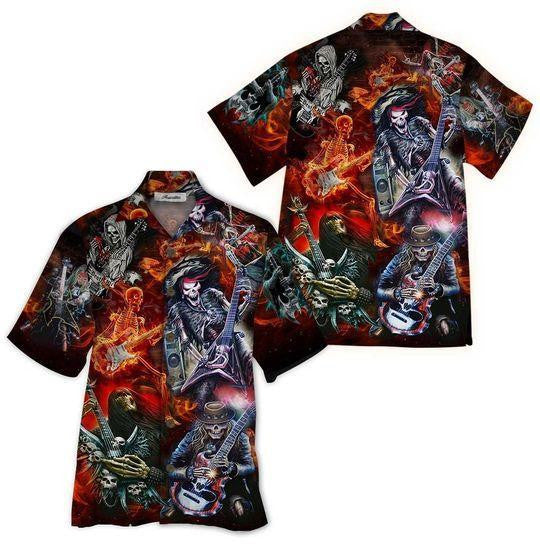 Guitar And Skull Colorful Design Hawaiian Shirt, Hawaiian Shirt Gift, Christmas Gift