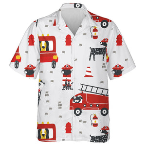 Little Fire Dogs In Cartoon Background Hawaiian Shirt, Hawaiian For Gift