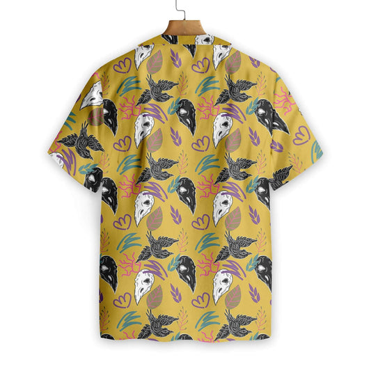 Bird Skull On Gold Background Hawaiian Shirt, Hawaiian Shirt Gift, Christmas Gift