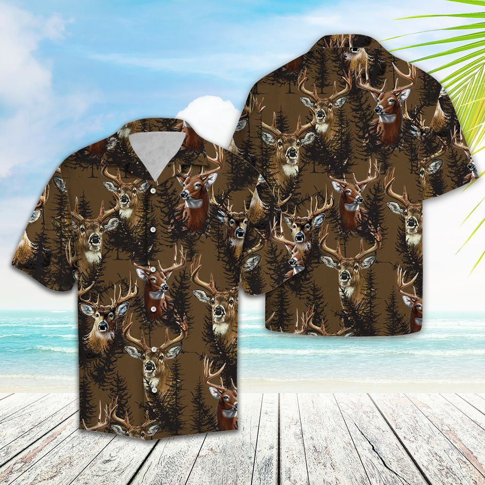 Hunting Deer In Deep Forest Design Hawaiian Shirt, Hawaiian For Gift