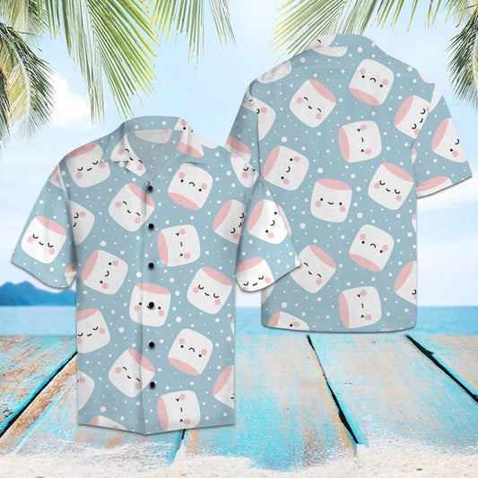 Lovely Marshmallow With White Snow In Light Blue Hawaiian Shirt, Hawaiian Shirt Gift, Christmas Gift