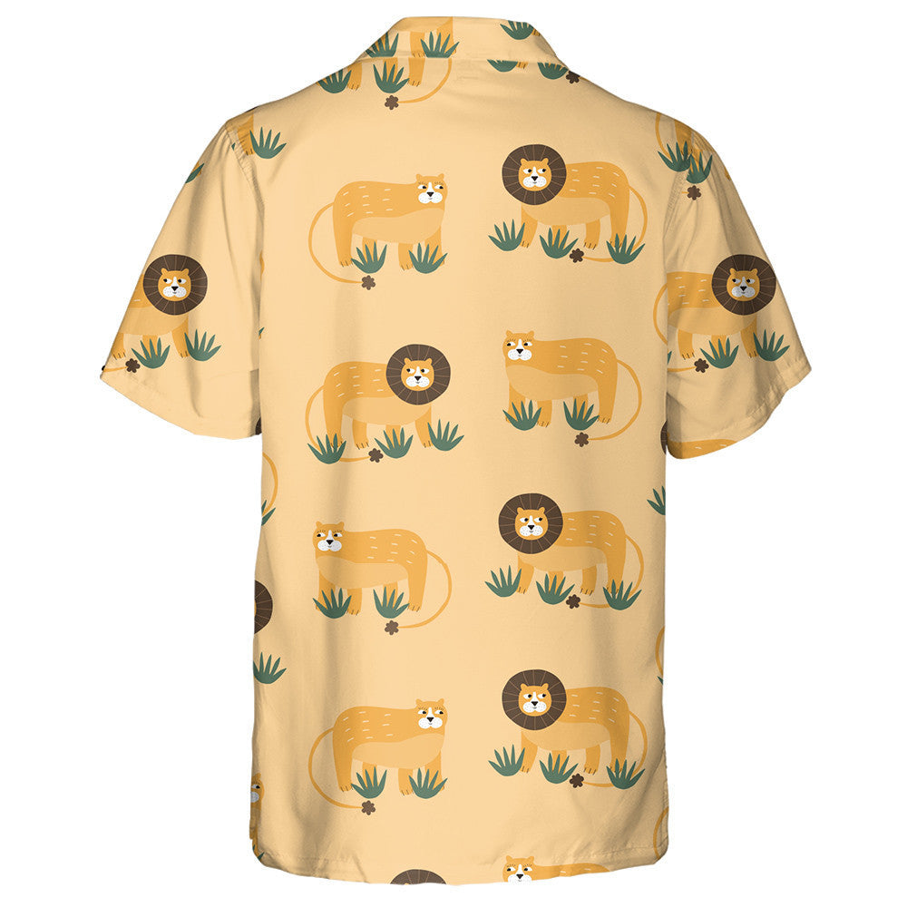 Cute Lions With Funny Eyes And Green Bush Hawaiian Shirt, Hawaiian Shirt Gift, Christmas Gift