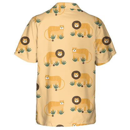 Cute Lions With Funny Eyes And Green Bush Hawaiian Shirt, Hawaiian Shirt Gift, Christmas Gift