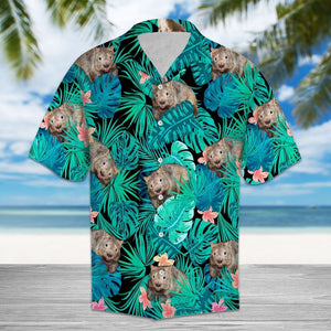 Wombat Tropical Palm Leaves And Pink Flower Pattern Hawaiian Shirt, Hawaiian Shirt Gift, Christmas Gift