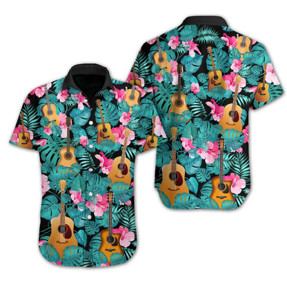 Love Music Guitar Tropical Design Hawaiian Shirt, Hawaiian For Gift