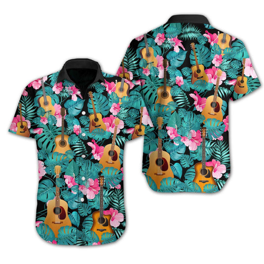 Love Music Guitar Tropical Design Hawaiian Shirt, Hawaiian For Gift