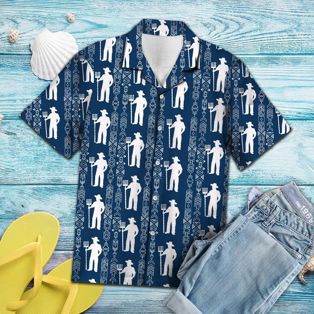 Blue And White Farmer At Countryside Hawaiian Shirt, Hawaiian For Gift