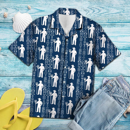 Blue And White Farmer At Countryside Hawaiian Shirt, Hawaiian For Gift