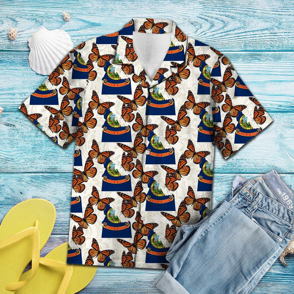 Classic Idaho Monarch Butterfly Pattern Hawaiian Shirt, Hawaiian For Gift