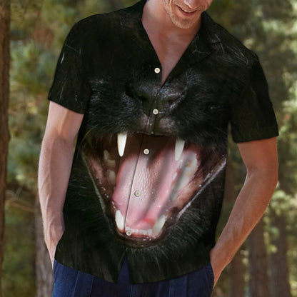 Funny Black Cat Open Mouth Dark Pattern Hawaiian Shirt Hawaiian Shirt Gift, Christmas Gift