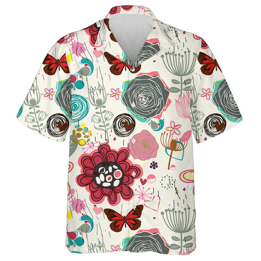 Theme Tropical Floral And Butterfly In Retro Style Hawaiian Shirt, Hawaiian Shirt Gift, Christmas Gift