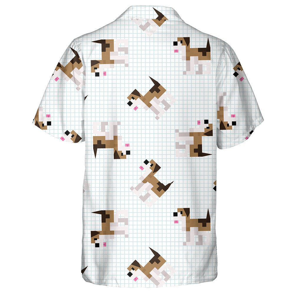 Cute Cartoon Brown Beagle Dog Pixel Art Hawaiian Shirt, Hawaiian Shirt Gift, Christmas Gift