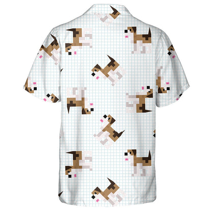 Cute Cartoon Brown Beagle Dog Pixel Art Hawaiian Shirt, Hawaiian Shirt Gift, Christmas Gift