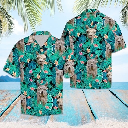 Simple Animal Love Alpacas Tropical Leaves Hawaiian Shirt, Hawaiian Shirt Gift, Christmas Gift