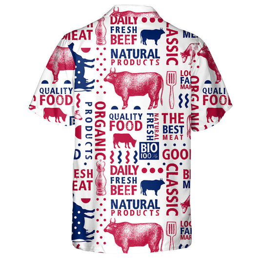 Bull And Cow Silhouette Hand Drawn Retro Farm Hawaiian Shirt, Hawaiian Shirt Gift, Christmas Gift