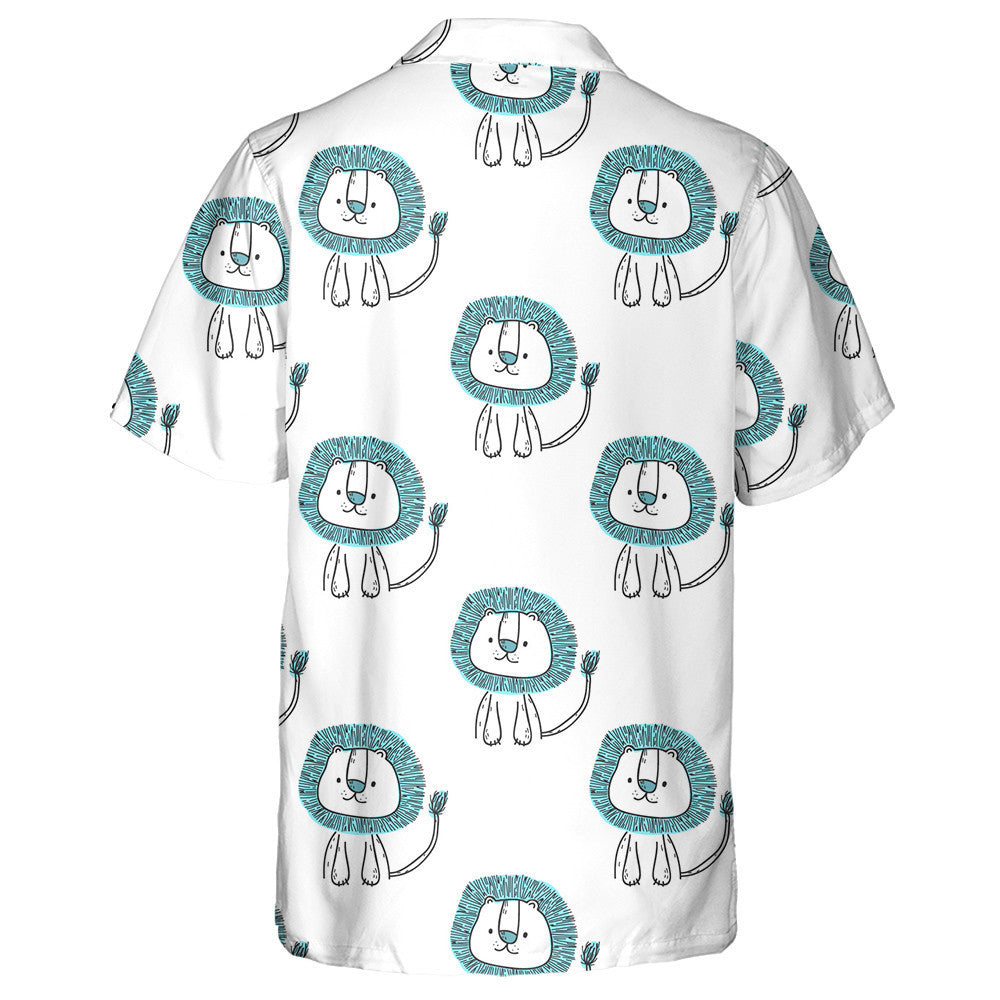 Cute Blue Lion On White Background Hawaiian Shirt,Hawaiian Shirt Gift, Christmas Gift