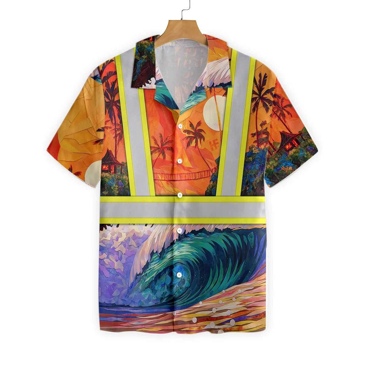 Ironworker Emerald Wave Tropical Palm Trế Art Design Hawaiian Shirt, Hawaiian Shirt Gift, Christmas Gift