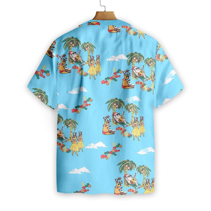 Frohe Weihnachten, Weihnachtsmann auf himmelblauem Musterdesign, Hawaiihemd, Hawaiihemd-Geschenk, Weihnachtsgeschenk.