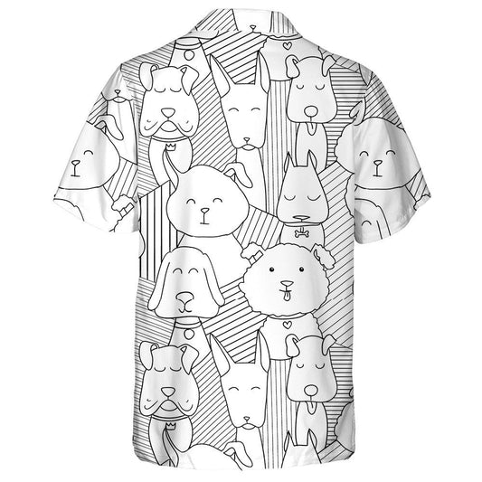Cartoon Hand Drawn Dog Doodle Isolated Background Hawaiian Shirt, Hawaiian Shirt Gift, Christmas Gift