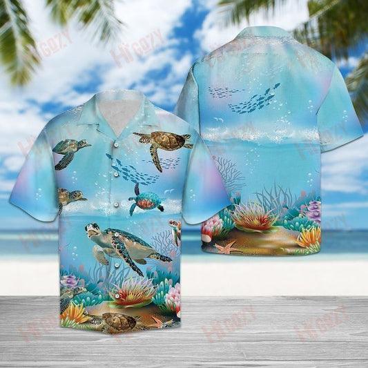 Happy Turtle - Short Sleeve Shirt Summer Hawaiian T Shirts Best Hawaiian Shirts Hawaiian Shirts For Women, Hawaiian Shirt Gift, Christmas Gift