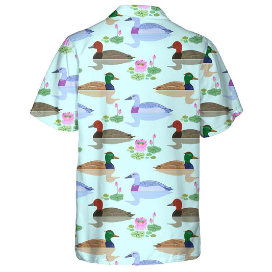 Beautiful Duck Swimming In Pond Of Lotus Flowers Hawaiian Shirt, Hawaiian Shirt Gift, Christmas Gift