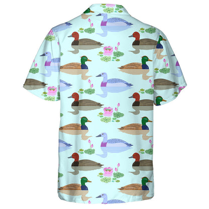 Beautiful Duck Swimming In Pond Of Lotus Flowers Hawaiian Shirt, Hawaiian Shirt Gift, Christmas Gift