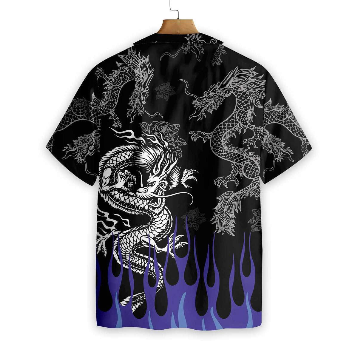 Dragon With Blue Flame Background Hawaiian Shirt, Hawaiian Shirt Gift, Christmas Gift