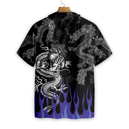 Dragon With Blue Flame Background Hawaiian Shirt, Hawaiian Shirt Gift, Christmas Gift