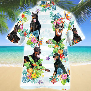 Smiling Doberman Pinscher Dog Tropical Flower Pattern Hawaiian Shirt, Hawaiian Shirt Gift, Christmas Gift