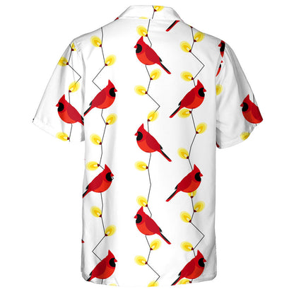 Red Cardinal Bird And Garland With Lights Hawaiian Shirt, Hawaiian Shirt Gift, Christmas Gift