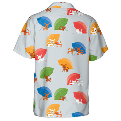 Cartoon Dog Pets Under Umbrellas Isolated Background Hawaiian Shirt, Hawaiian Shirt Gift, Christmas Gift