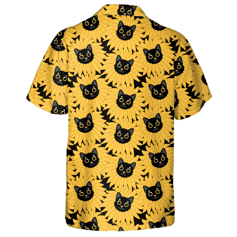 Baby Black Cat Sunflowers Cartoon Pattern Hawaiian Shirt, Hawaiian Shirt Gift, Christmas Gift
