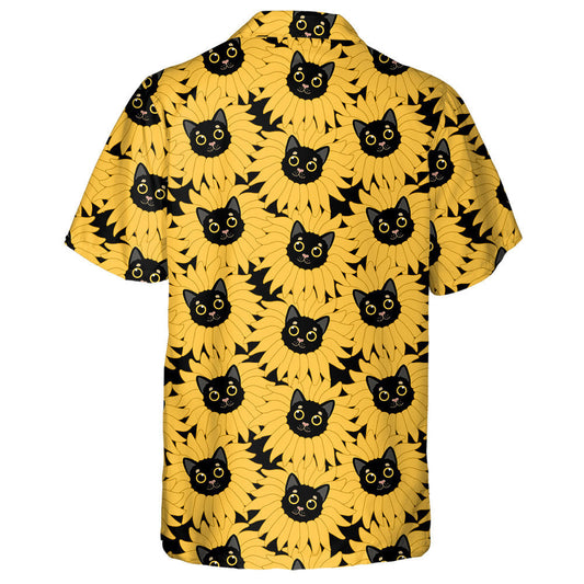 Baby Black Cat Sunflowers Cartoon Pattern Hawaiian Shirt, Hawaiian Shirt Gift, Christmas Gift