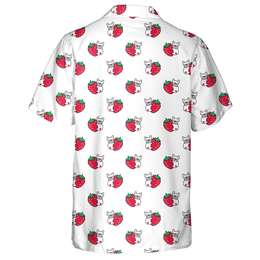 Bulldog Puppy Strawberry Fruit And Heart Hawaiian Shirt, Hawaiian For Gift