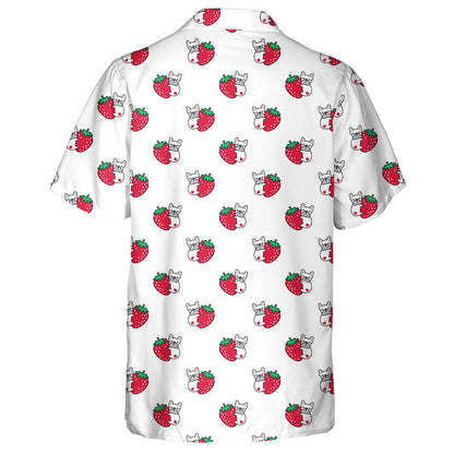 Bulldog Puppy Strawberry Fruit And Heart Hawaiian Shirt, Hawaiian For Gift