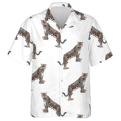 Tiger Leopard Animals Fashion Ornament On White Background Hawaiian Shirt, Hawaiian Shirt Gift, Christmas Gift