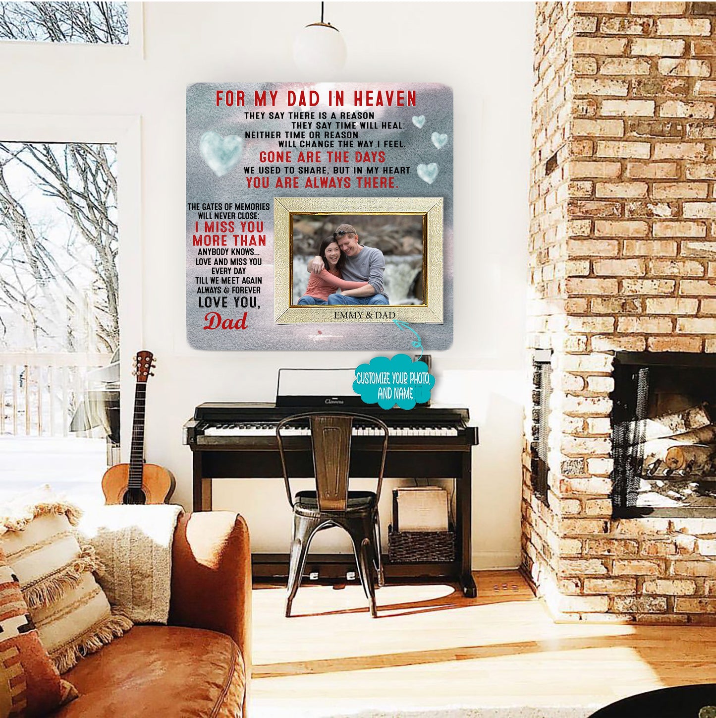For My dad in heaven Memorial Picture Frame - Keepsake Plaque That Holds a custom Photo - Sympathy Gift to Tribute The Loss of a Loved One