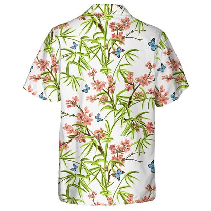 Hand Drawn Bamboo Sakura And Butterflies Hawaiian Shirt, Hawaiian For Gift