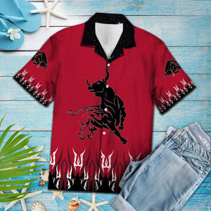 Amazing Bull Tattoo On Red Background Pattern Hawaiian Shirt, Hawaiian Shirt Gift, Christmas Gift