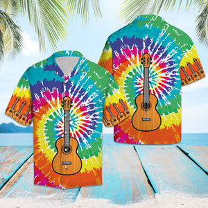 Wood Guitar Musical Instrument Tie Dye Pattern Hawaiian Shirt, Hawaiian Shirt Gift, Christmas Gift